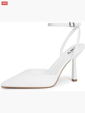 White Closed Toe Ankle Strap Stiletto Heels Pumps Wedding Dress Shoes